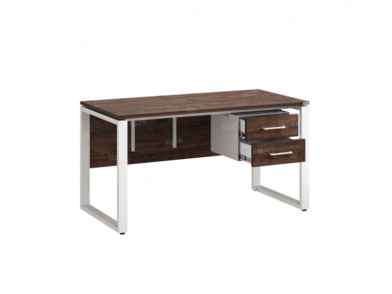 Стол прямой, подвесная тумба, ЛДСП экран, О-опора 1600x600x750 RM033-16x6 Дуб Апрельский шоколад/Белый