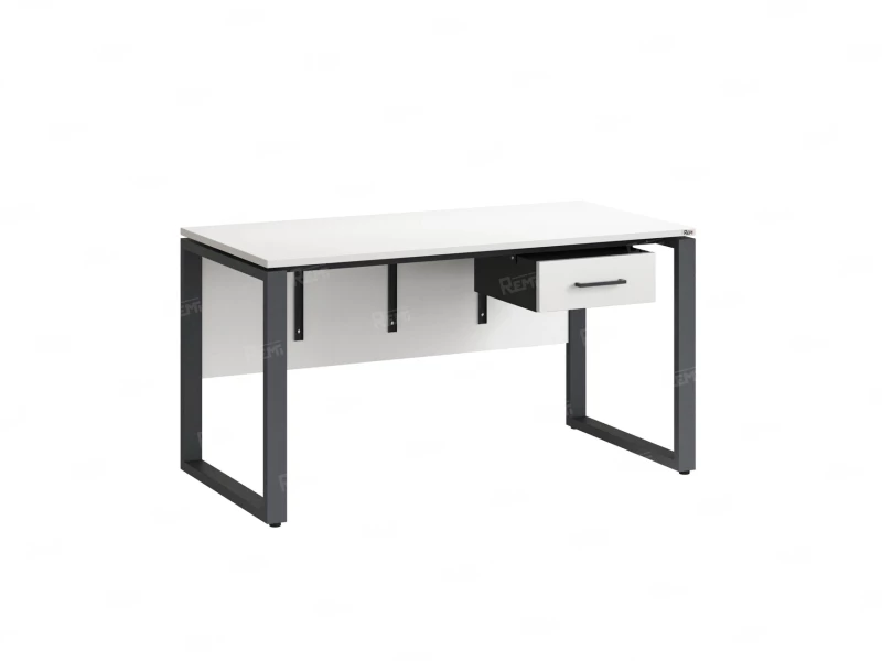 Стол прямой, подвесная тумба, ЛДСП экран, О-опора 2000x700x750 RM032-20x7 Белый/Серый