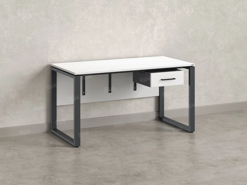 Стол прямой, подвесная тумба, ЛДСП экран, О-опора 2000x700x750 RM032-20x7 Белый/Серый