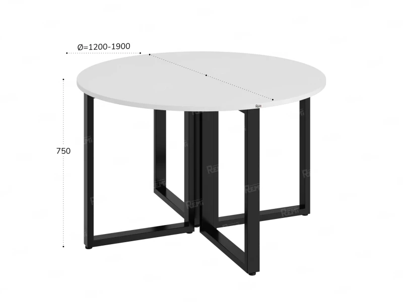 Круглый стол на О-образных опорах 1600x1600x750 RM187-16x16 Белый/Черный