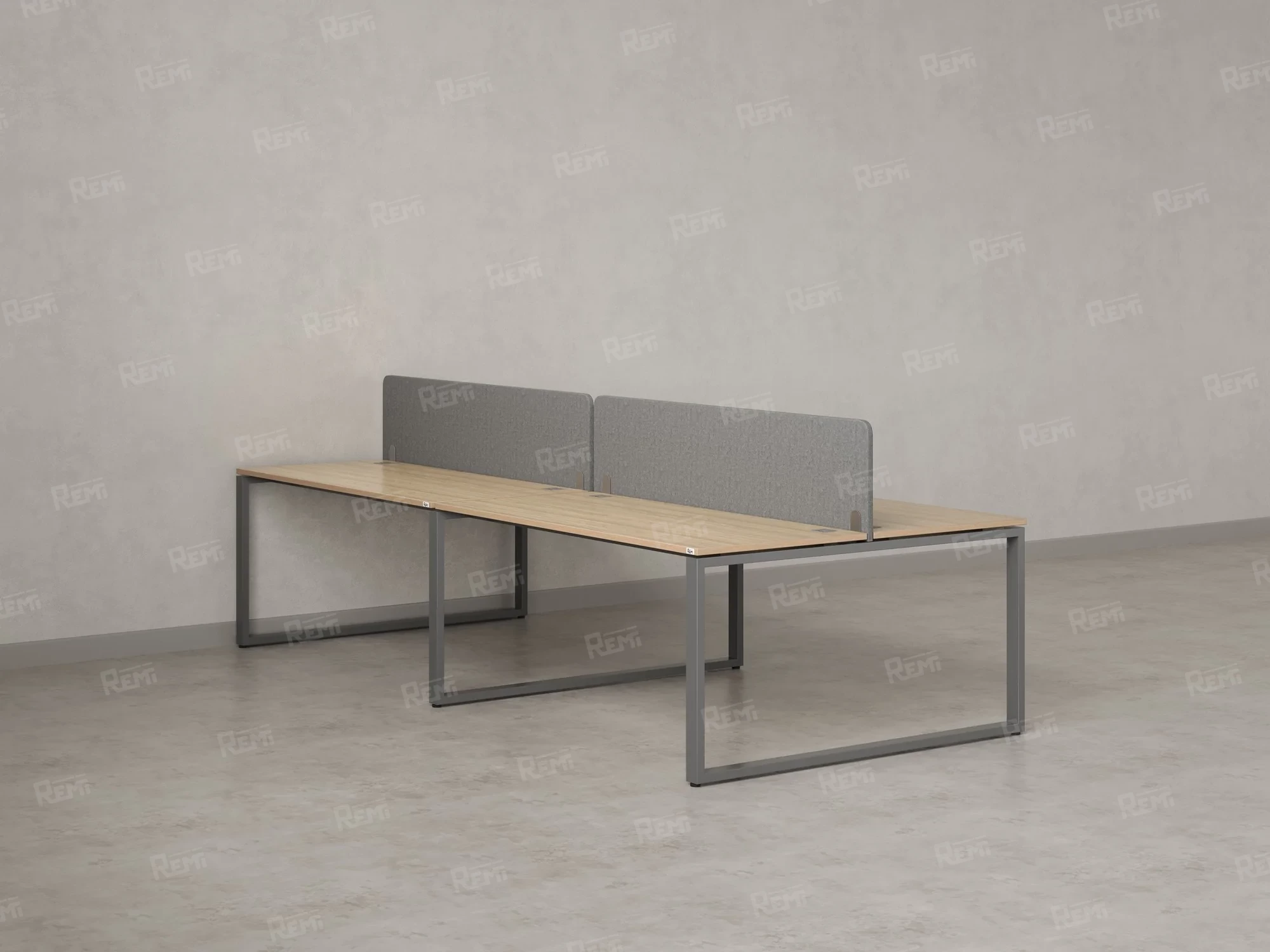 Бенч-система, 4 рабочих места, на О-образных опорах, 2 тканевых экранов 3200x1600x750 RM170-3-16x16 Вяз Швейцарский светлый/Серый