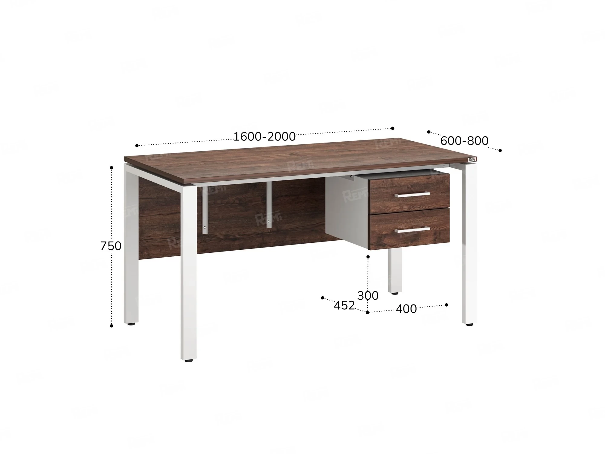 Стол прямой, подвесная тумба, ЛДСП экран, П-опора 2000x700x750 RM031-20x7 Дуб Апрельский шоколад/Белый