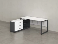 Стол прямой с тумбой L, ЛДСП экран, О-опора 1800x600x750 RM013L-18x6 Белый/Серый