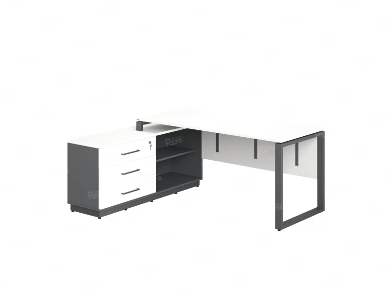 Стол прямой с тумбой L, ЛДСП экран, О-опора 1800x1400x750 RM013L-18x6 Белый/Серый