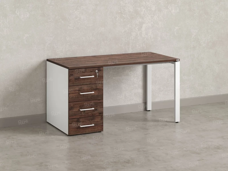 Стол прямой с тумбой на П-образных опоре, левый 1600x700x750 RM102-16x7 Дуб Апрельский шоколад/Белый