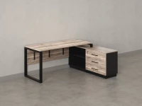 Стол прямой с тумбой R, ЛДСП экран, О-опора 1600x1400x750 RM012R-16x6 Дуб Маувелла/Черный