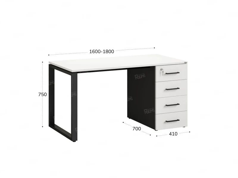 Стол прямой с тумбой на О-образных опоре, правый 1600x700x750 RM105-16x7 Белый/Черный
