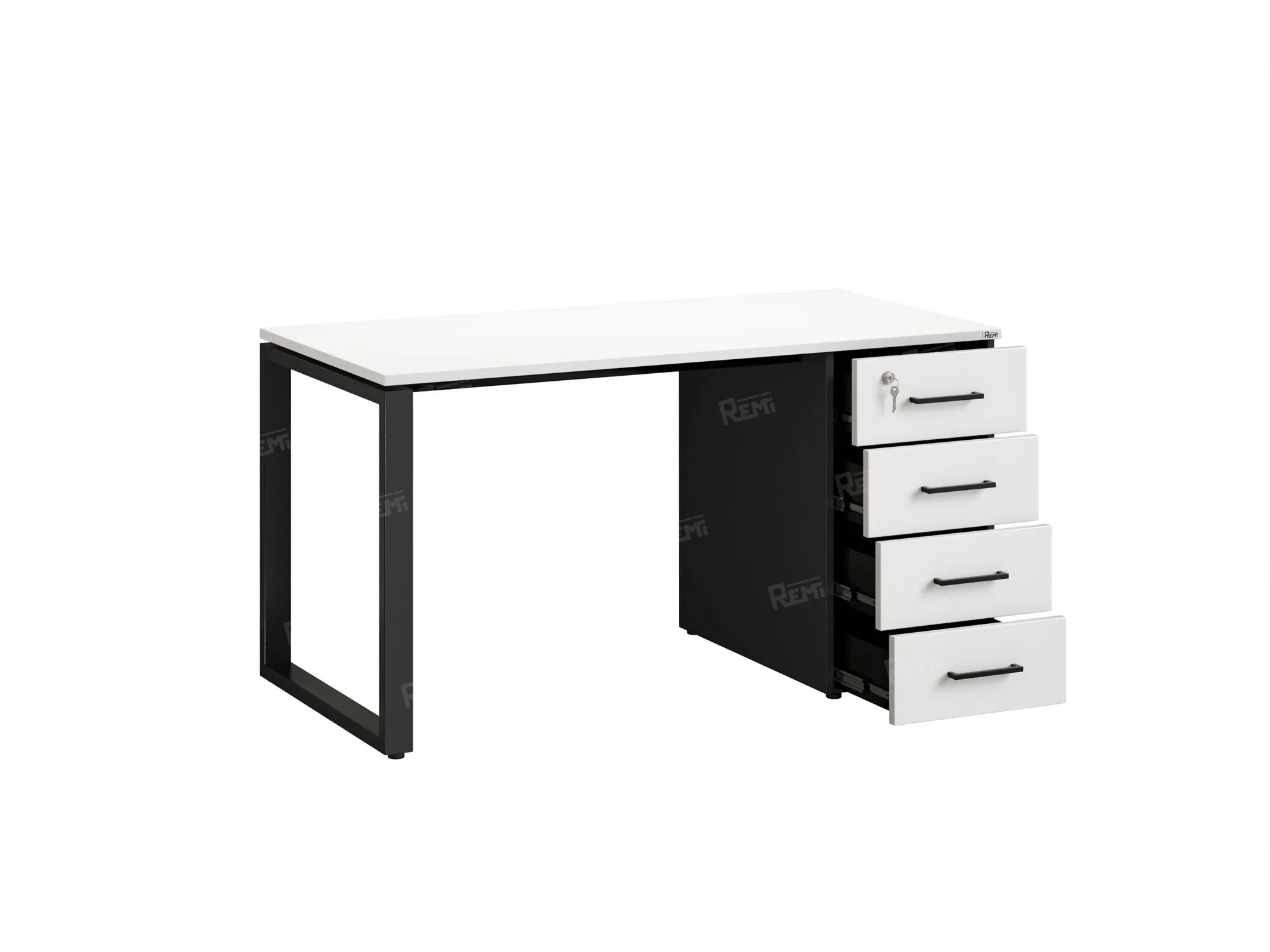 Стол прямой с тумбой на О-образных опоре, правый 1600x700x750 RM105-16x7 Белый/Черный