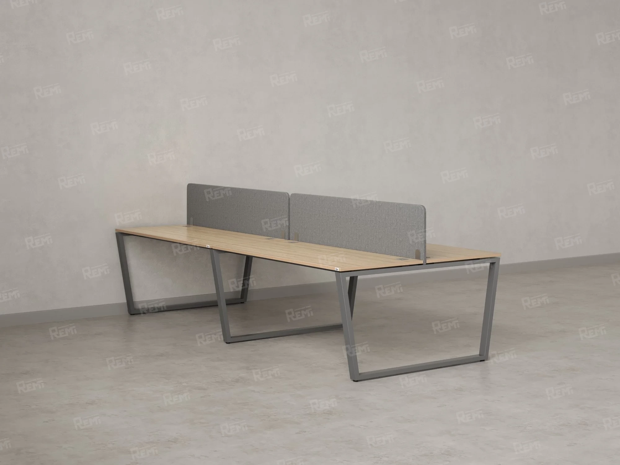 Бенч-система, 4 рабочих места, на U-образных опорах, 2 тканевых экранов 2000x1400x750 RM173-3-10x14 Вяз Швейцарский светлый/Серый