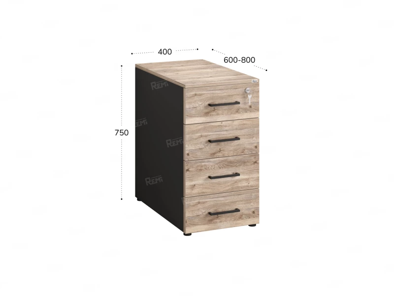 Тумба приставная, 4 ящика 400x600x750 RM121-40x60 Дуб Маувелла/Черный