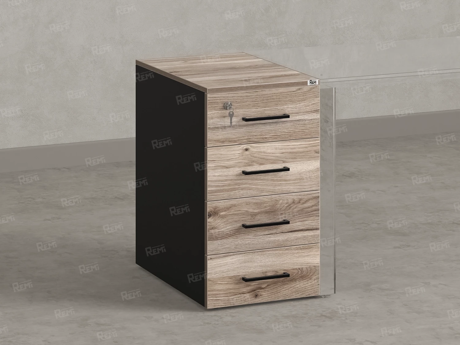 Тумба приставная, 4 ящика 400x600x750 RM121-40x60 Дуб Маувелла/Черный