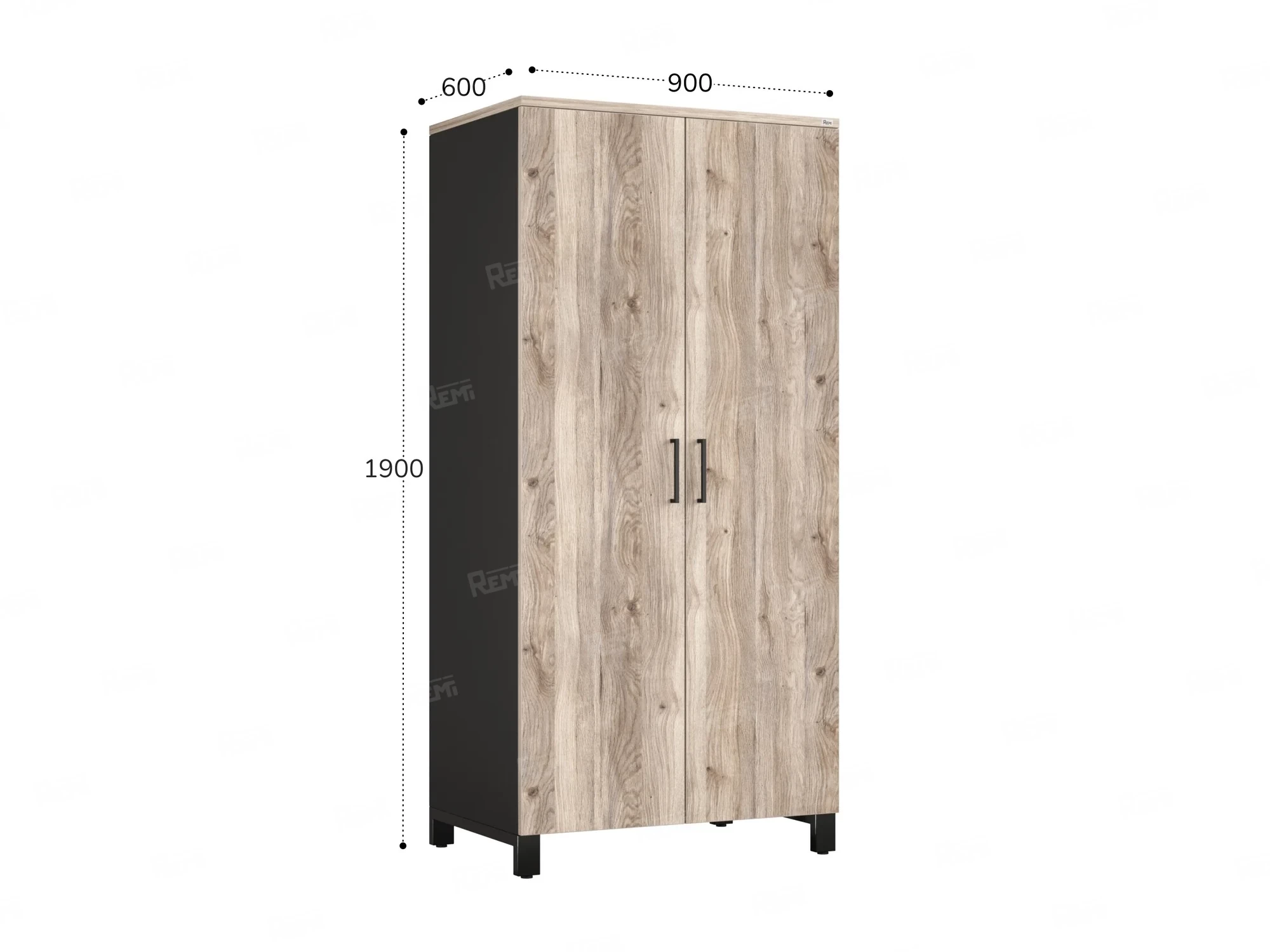 Гардероб, штанга, 1 полка 900x600x1900 RM158-90x60 Дуб Маувелла/Черный