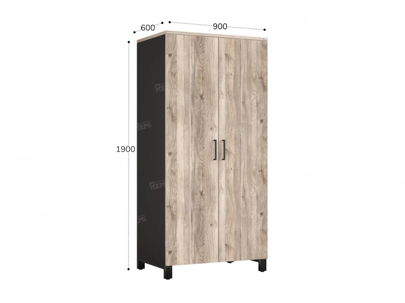 Гардероб, штанга, 1 полка 900x600x1900 RM158-90x60 Дуб Маувелла/Черный