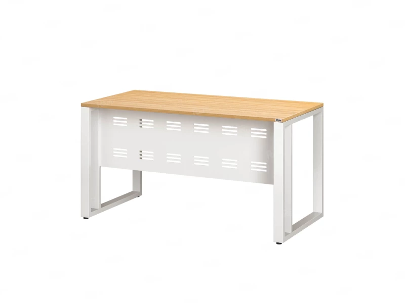 Стол прямой на О-образных опорах с металлическим экраном 1000x900x750 RM042-10x9 Вяз Швейцарский светлый/Белый