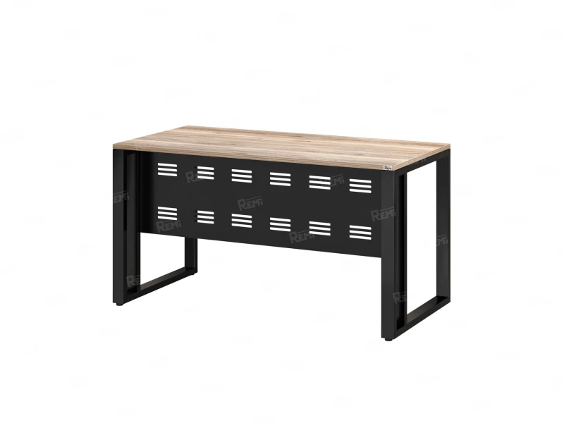 Стол прямой на О-образных опорах с металлическим экраном 1600x700x750 RM042-16x7 Дуб Маувелла/Черный