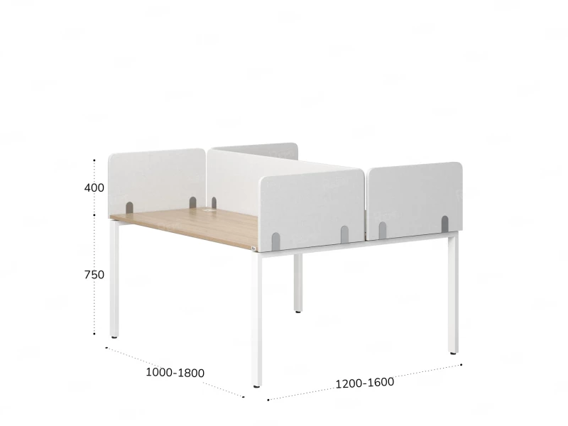 Бенч-система, 2 рабочих места, на П-образных опорах, 5 тканевых экрана 1600x1600x750 RM165-3-16x16 Вяз Швейцарский светлый/Белый