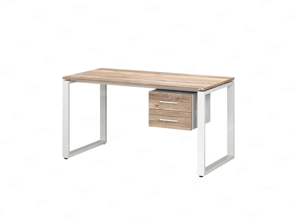 Стол прямой с подвесной тумбой 2 ящика, О-опора 1800x600x750 RM037-18x6 Дуб Маувелла/Белый
