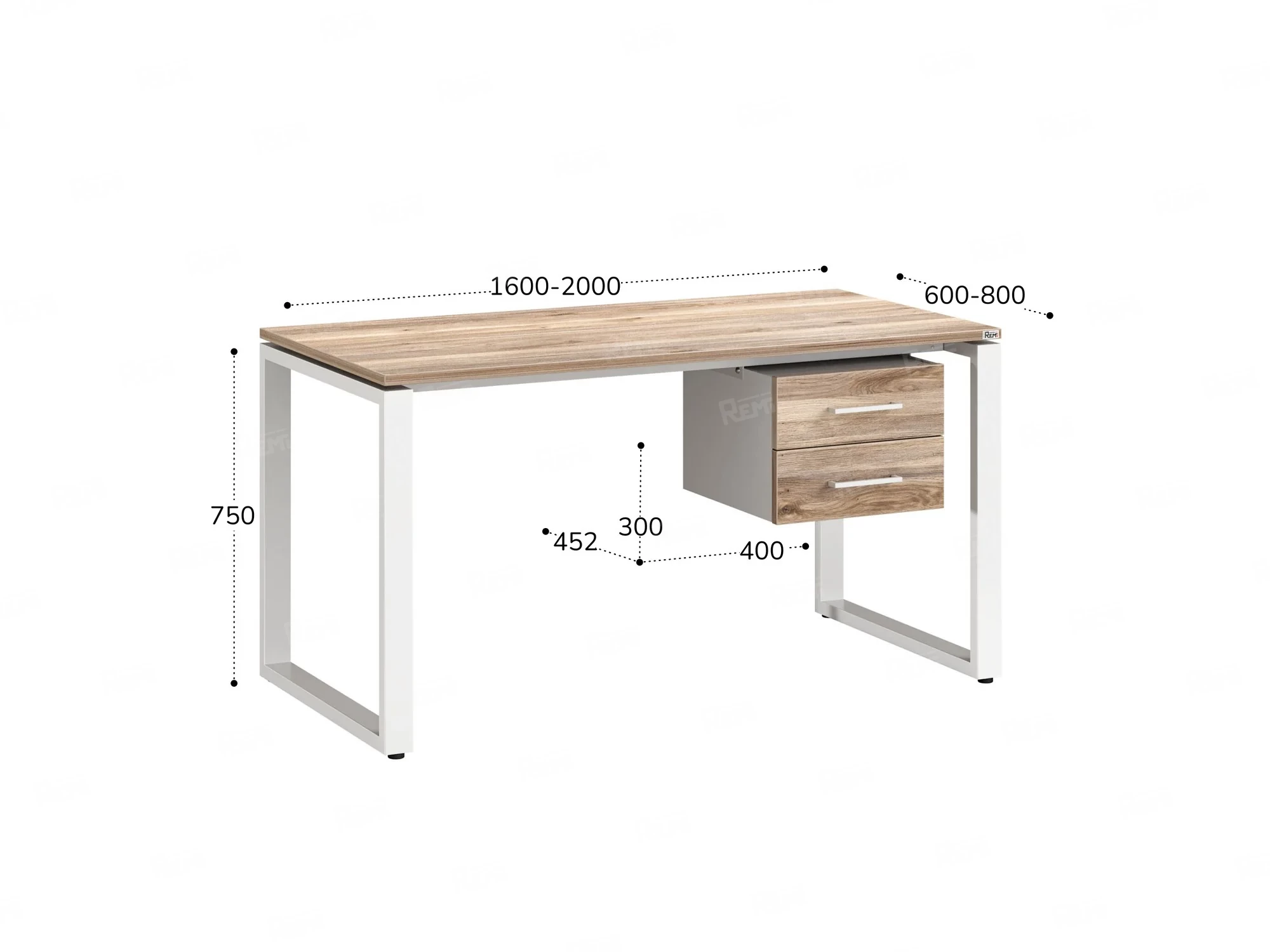 Стол прямой с подвесной тумбой 2 ящика, О-опора 1800x600x750 RM037-18x6 Дуб Маувелла/Белый