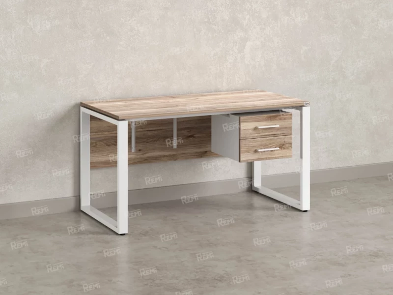 Стол прямой, подвесная тумба, ЛДСП экран, О-опора 1800x800x750 RM033-18x8 Дуб Маувелла/Белый