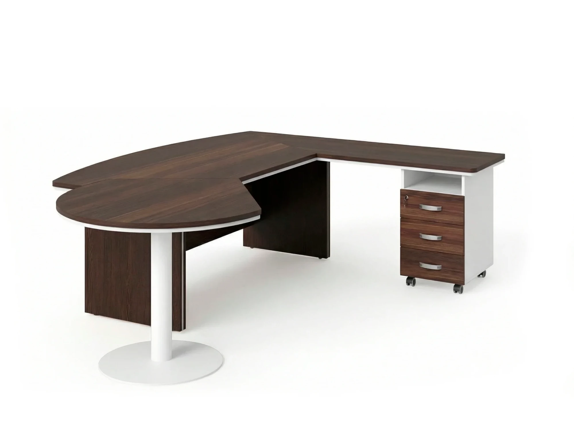 BRL RB073-255x200R Стол рук-ля R угловой с брифингом и тумбой 3 ящика 2550х2000х760 Венге/Белый