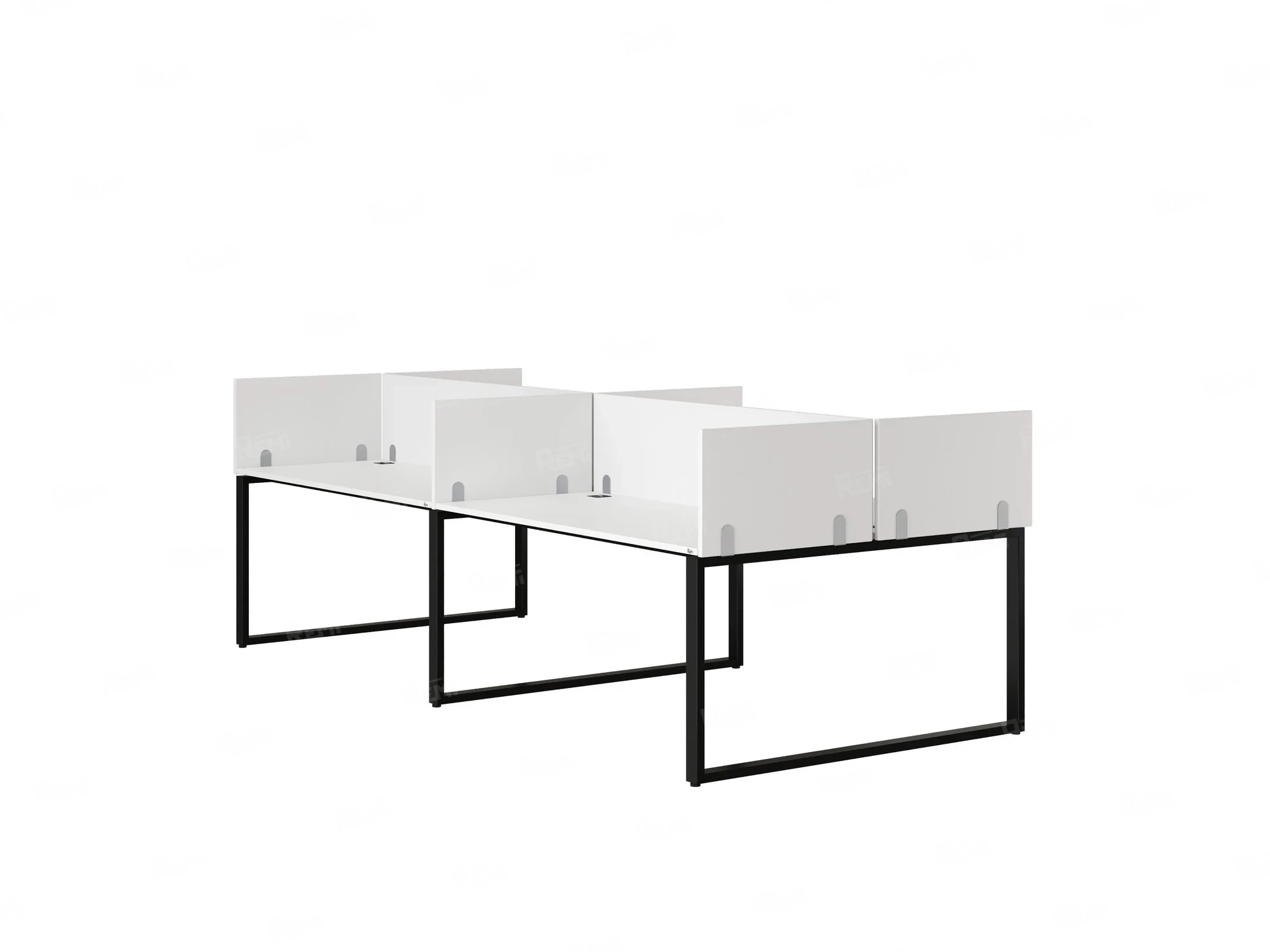 Бенч-система, 4 рабочих места, на О-образных опорах, 8 ЛДСП экранов 2800x1200x750 RM170-1-14x12 Белый/Черный