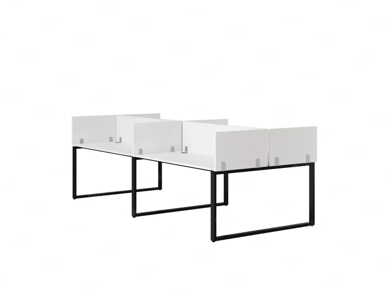 Бенч-система, 4 рабочих места, на О-образных опорах, 8 ЛДСП экранов 2800x1200x750 RM170-1-14x12 Белый/Черный