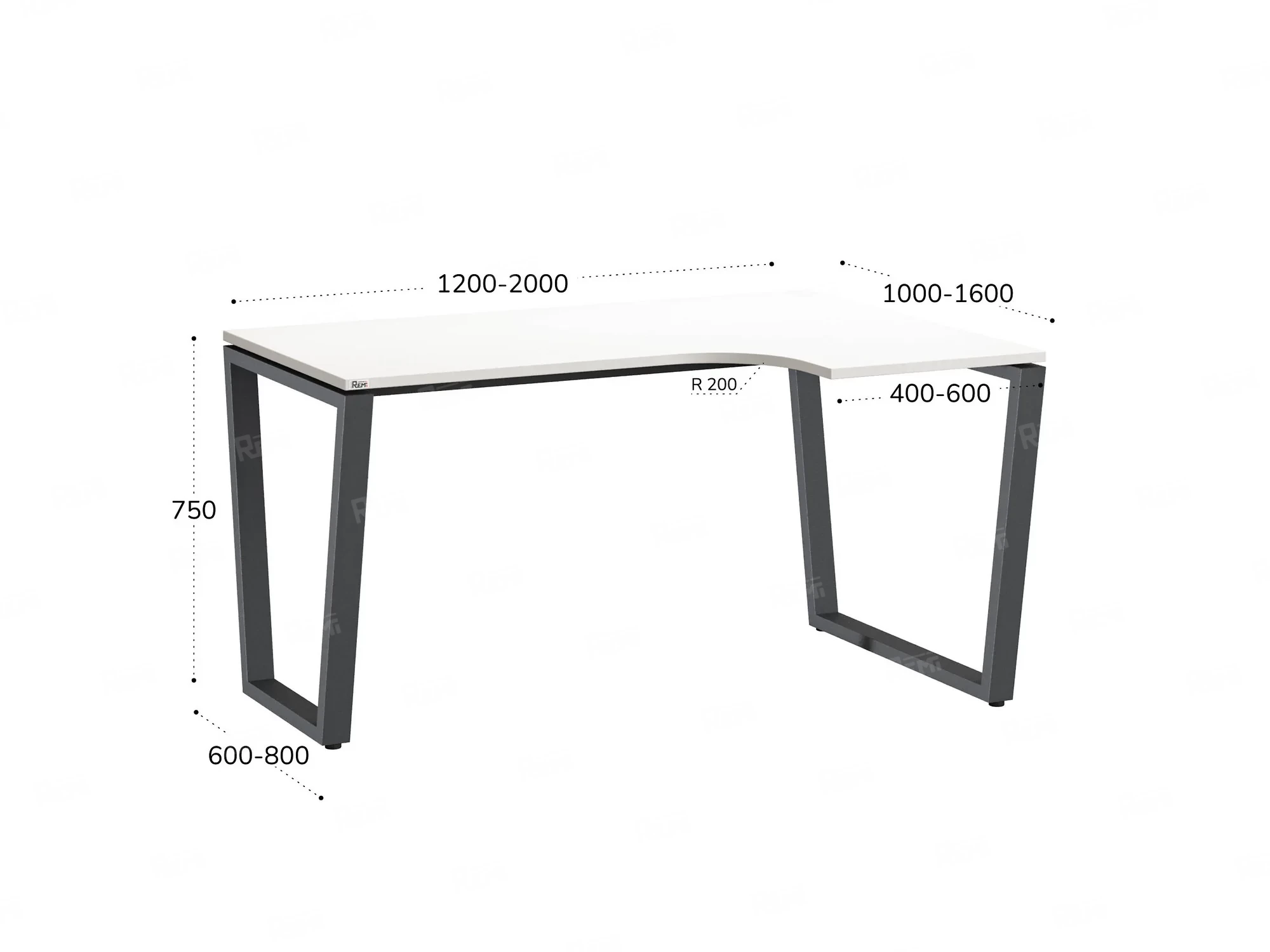 Стол угловой, U-опора, правый 1400x700/900x750, RM050-14x7-9 Белый/Серый