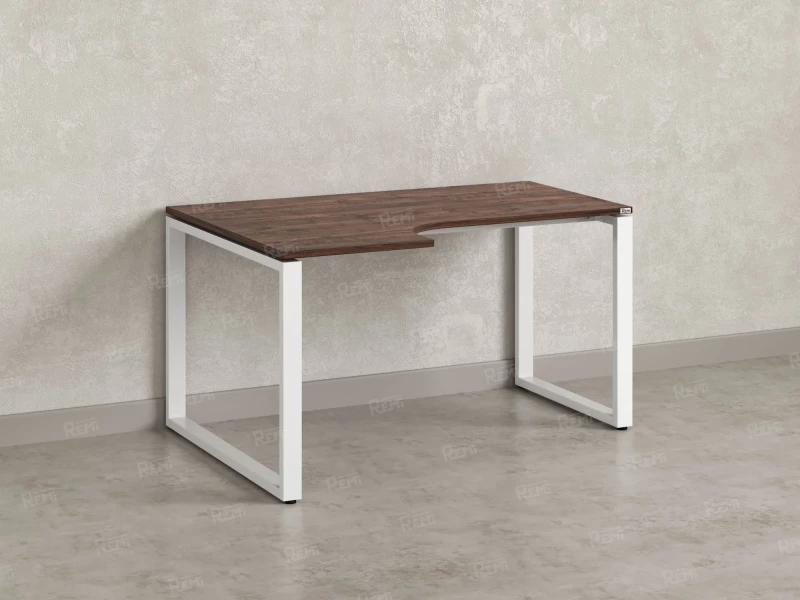 Стол угловой, О-опора, левый 1400x800/1000x750, RM055-14x8-10 Дуб Апрельский шоколад/Белый