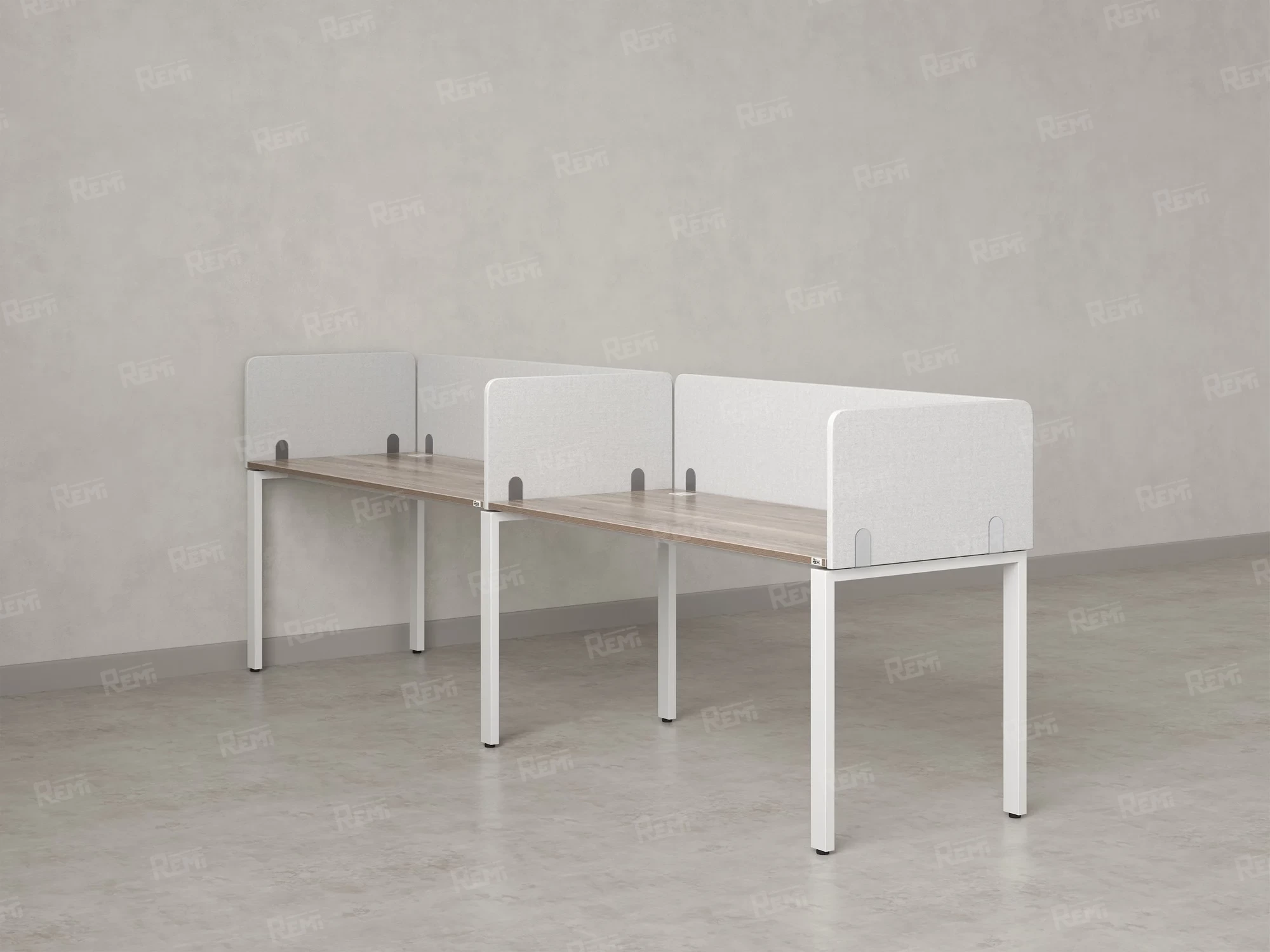 Бенч-система в 1 ряд, 2 рабочих места 5 тканевых экранов 2400x700x750 RM167-1-24x7 Дуб Маувелла/Белый