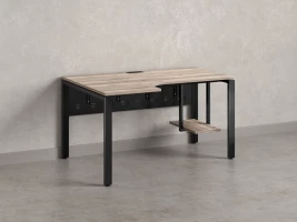Стол угловой, экран металл, П-опора, левый 1400x900/1200x750, RM059-14x9-12 Дуб Маувелла/Черный