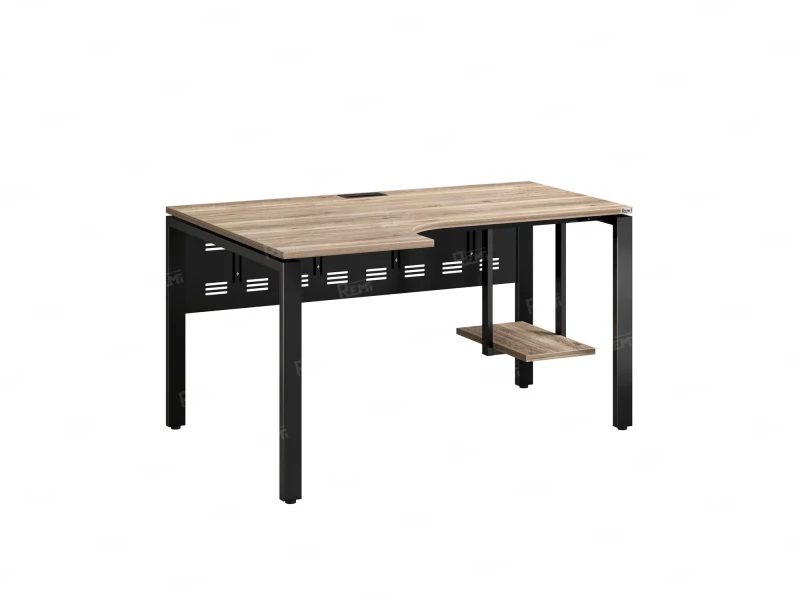 Стол угловой, экран металл, П-опора, левый 1400x900/1200x750, RM059-14x9-12 Дуб Маувелла/Черный