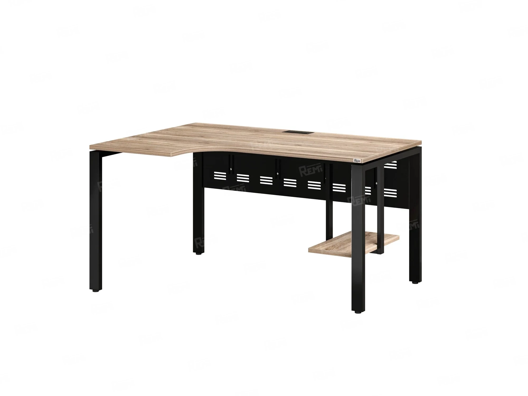 Стол угловой, экран металл, П-опора, левый 1400x900/1200x750, RM059-14x9-12 Дуб Маувелла/Черный