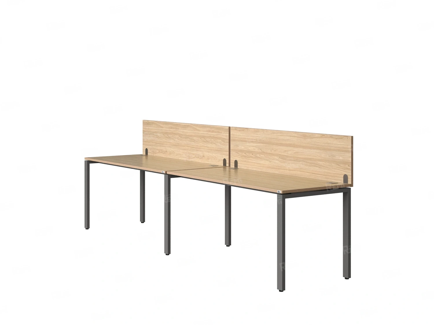 Бенч-система в 1 ряд, 2 рабочих места 2 ЛДСП экранов 2700x600x750 RM167-4-27x6 Вяз Швейцарский светлый/Серый