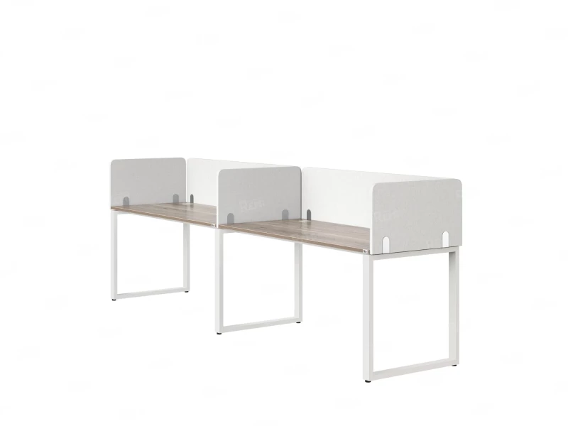 Бенч-система в 1 ряд, 2 рабочих места 5 тканевых экранов 2400x700x750 RM168-1-24x7 Дуб Маувелла/Белый