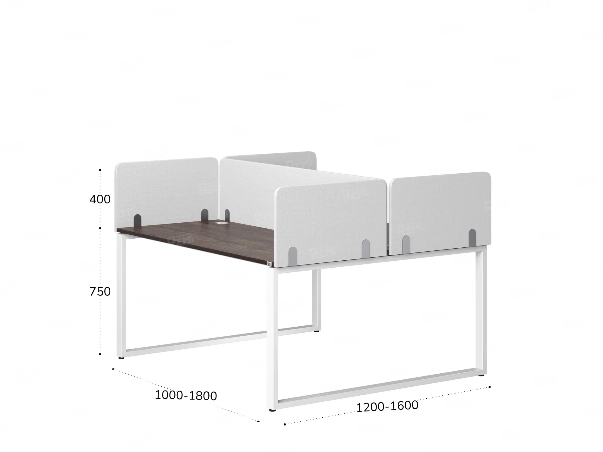 Бенч-система, 2 рабочих места, 5 тканевых экранов 1400x1400x750 RM169-3-14x14 Дуб Апрельский шоколад/Белый