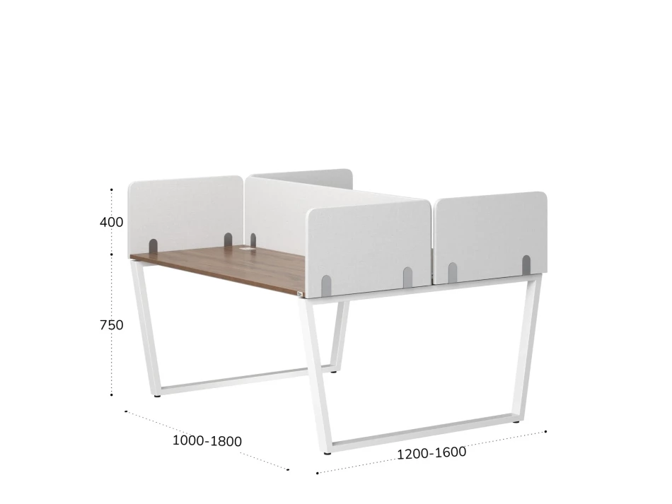 Бенч-система, 2 рабочих места, 5 тканевых экранов 1000x1200x750 RM172-3-10x12 Дуб Юстус/Белый