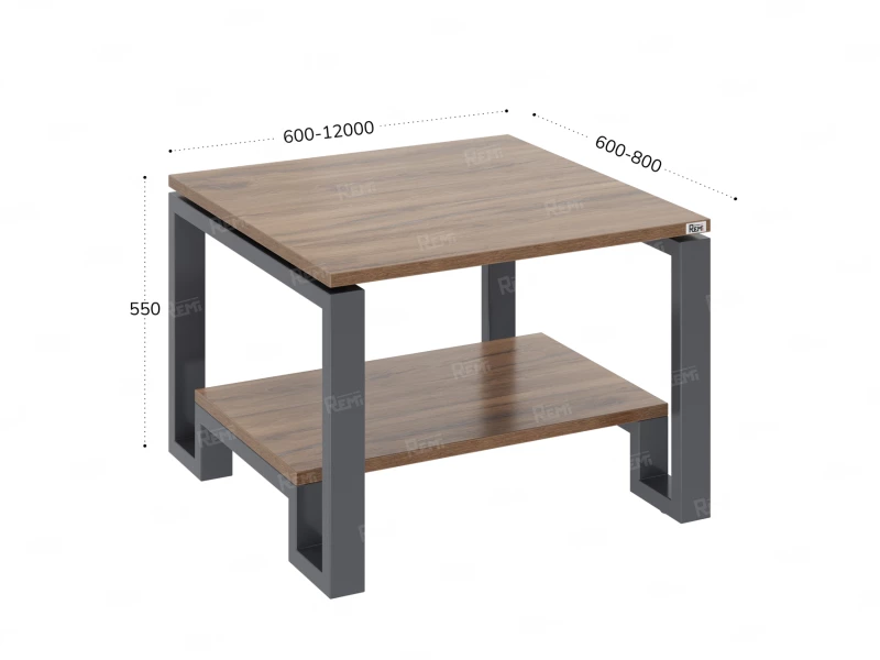 Журнальный стол с полкой 1200x700x550 RM181-12x7 Дуб Юстус/Серый