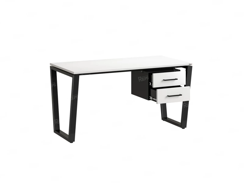 Стол прямой с подвесной тумбой 2 ящика, U-опора 2000x700x750 RM035-20x7 Белый/Черный