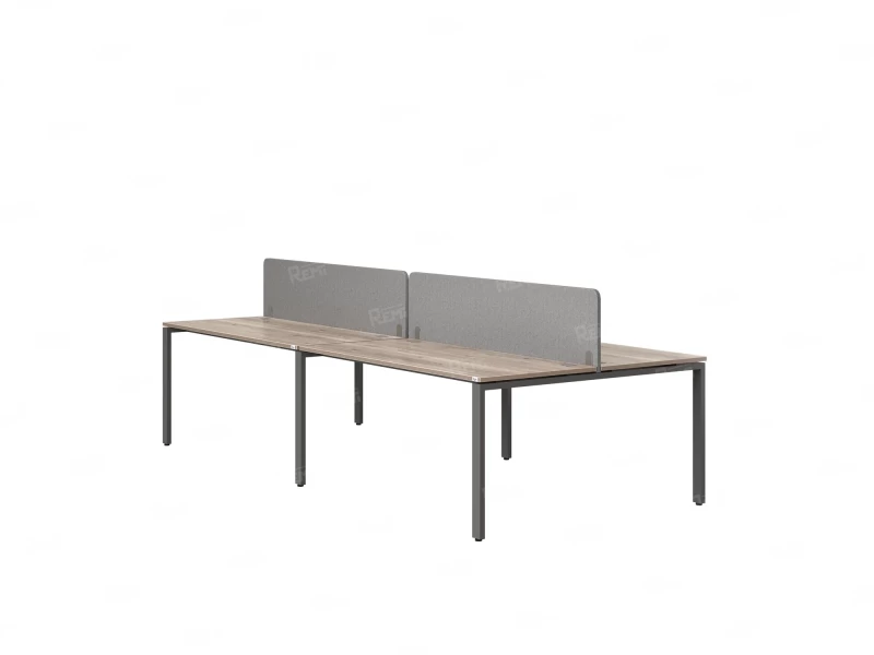 Бенч-система, 4 рабочих места, на П-образных опорах, 2 тканевых экранов 3600x1600x750 RM166-3-18x16 Дуб Маувелла/Серый