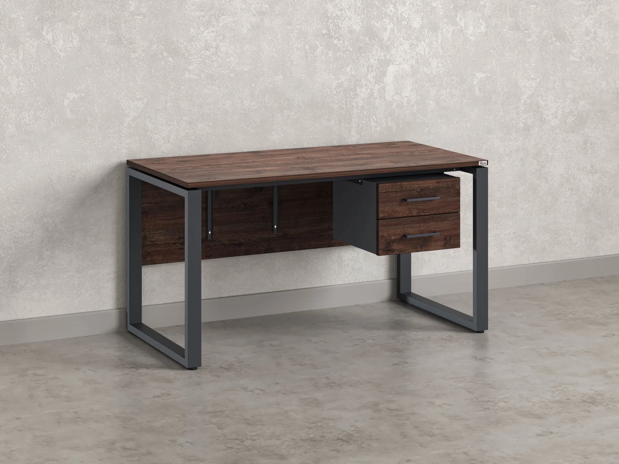 Стол прямой, подвесная тумба, ЛДСП экран, О-опора 1600x600x750 RM033-16x6 Дуб Апрельский шоколад/Серый