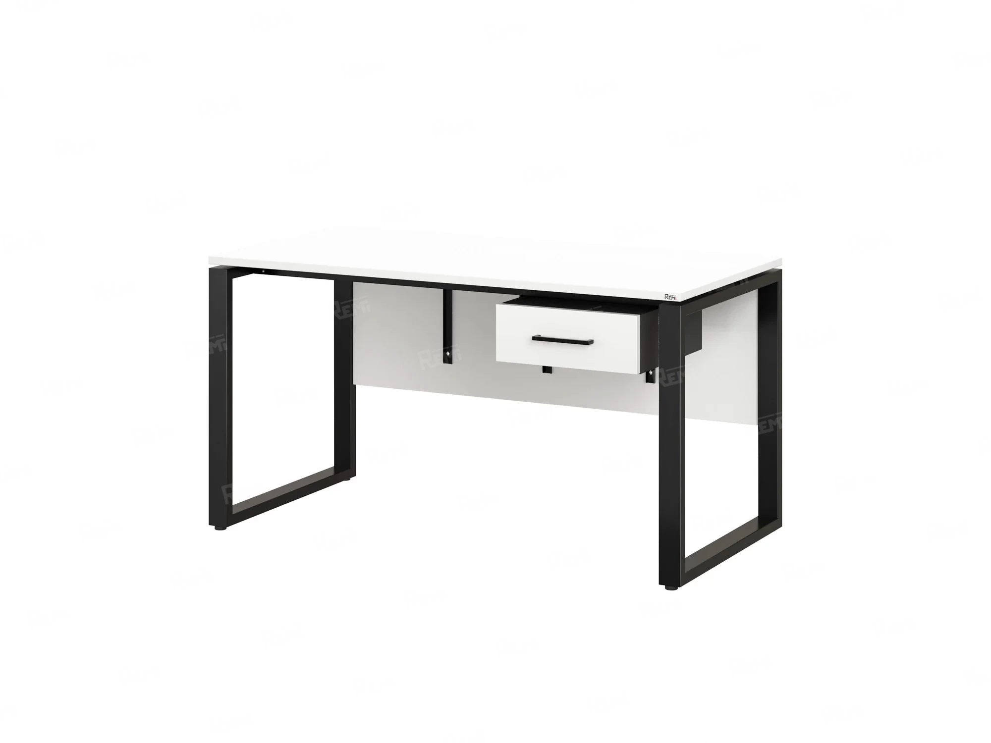 Стол прямой, подвесная тумба, ЛДСП экран, О-опора 2000x700x750 RM032-20x7 Белый/Черный