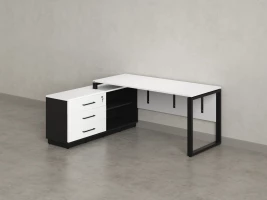 Стол прямой с тумбой L, ЛДСП экран, О-опора 1800x600x750 RM013L-18x6 Белый/Черный