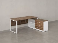 Стол прямой с тумбой R, ЛДСП экран, О-опора 1600x1400x750 RM012R-16x6 Дуб Юстус/Белый