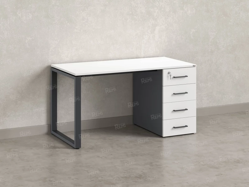 Стол прямой с тумбой на О-образных опоре, правый 1600x700x750 RM105-16x7 Белый/Серый