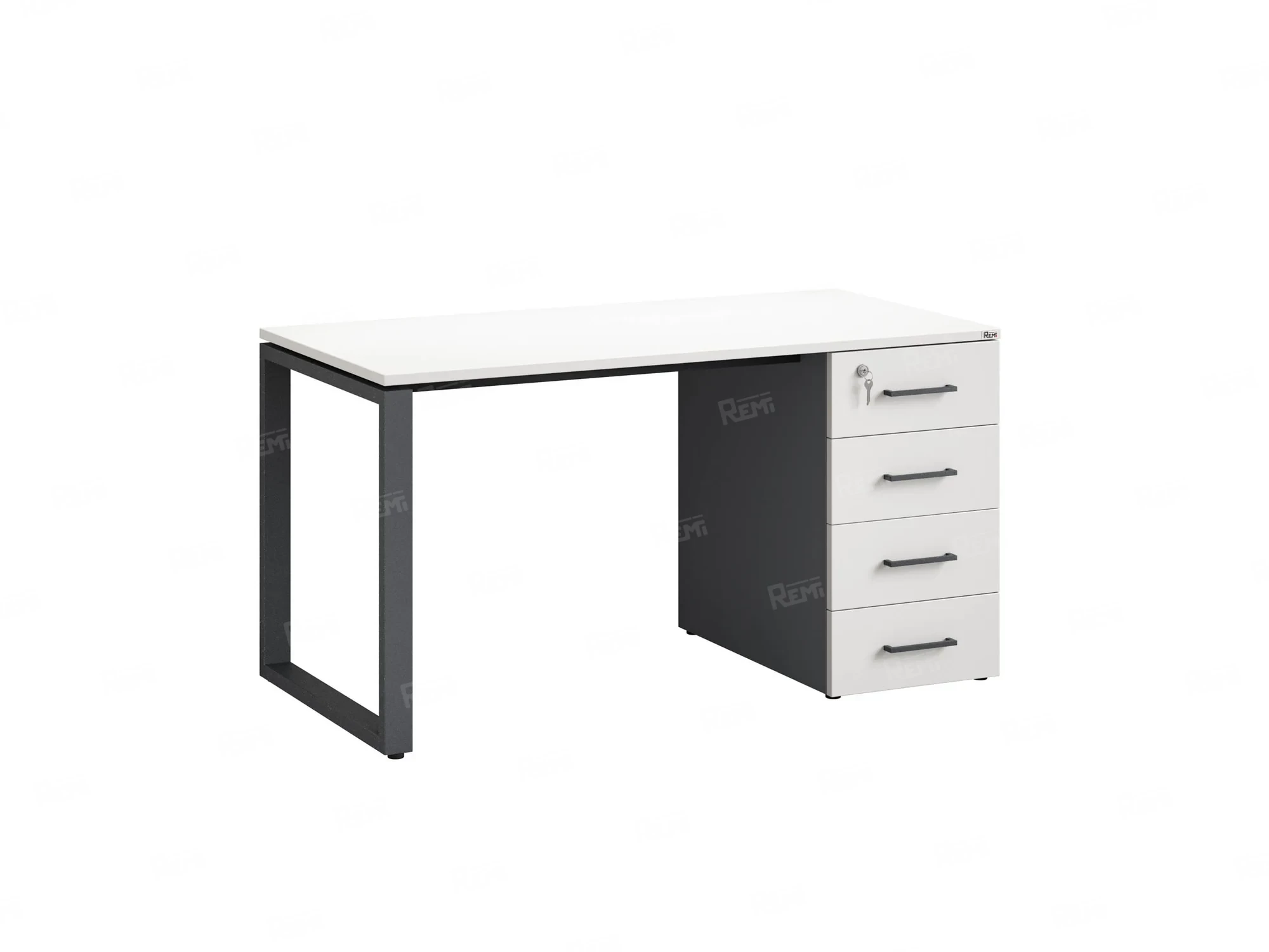 Стол прямой с тумбой на О-образных опоре, правый 1600x700x750 RM105-16x7 Белый/Серый