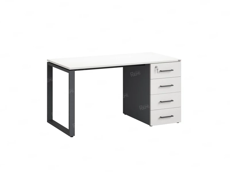 Стол прямой с тумбой на О-образных опоре, правый 1600x700x750 RM105-16x7 Белый/Серый