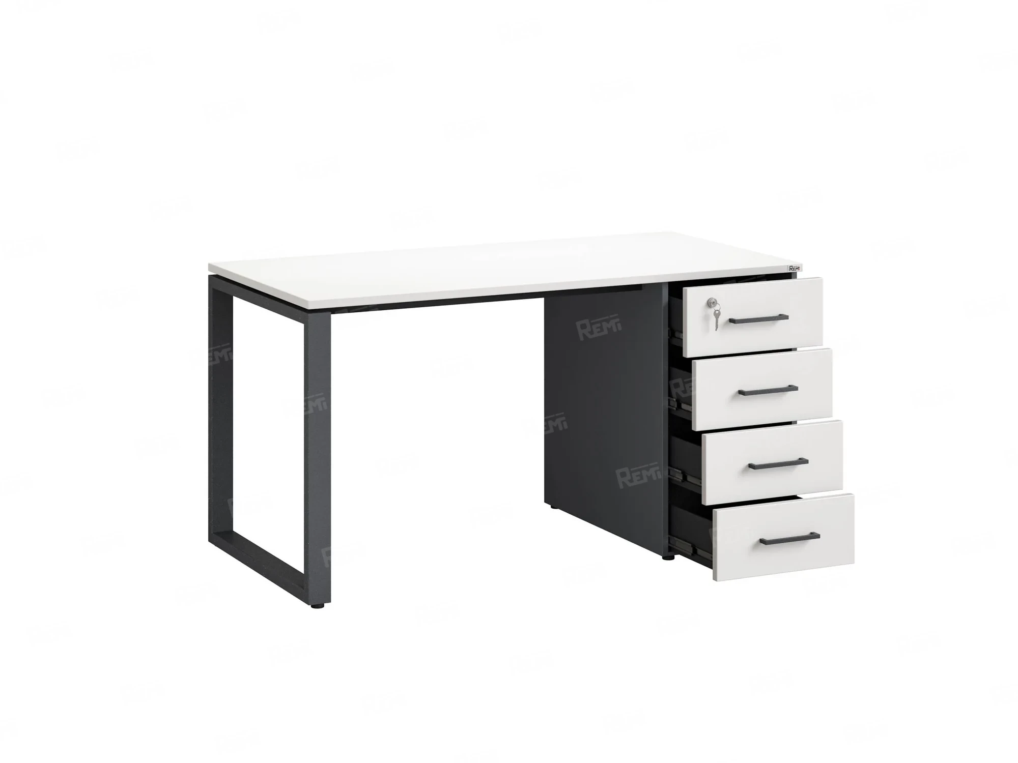 Стол прямой с тумбой на О-образных опоре, правый 1600x700x750 RM105-16x7 Белый/Серый