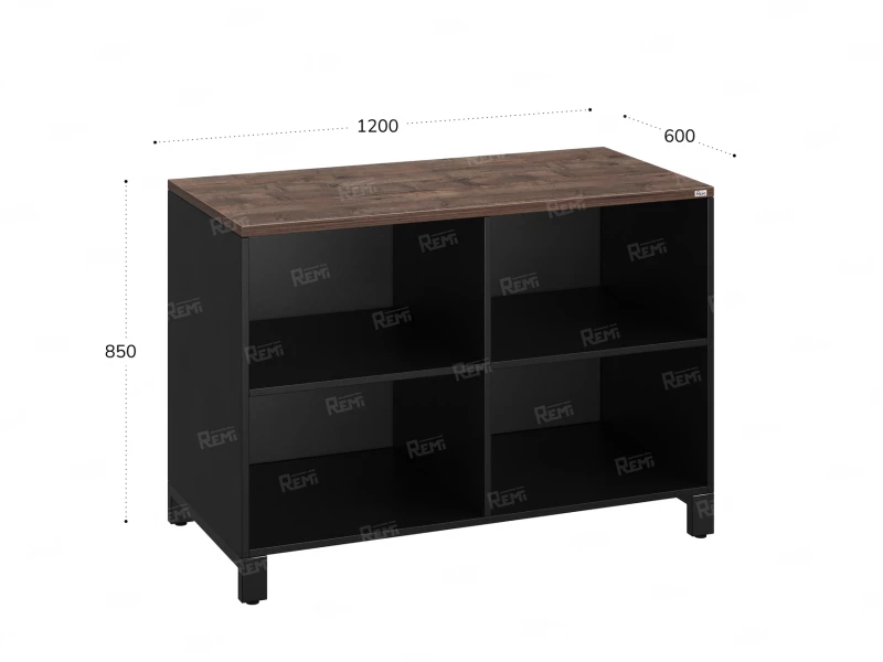 Стеллаж низкий, 4 ячейки 1200х600х850 RM145-12x6 Дуб Апрельский шоколад/Черный