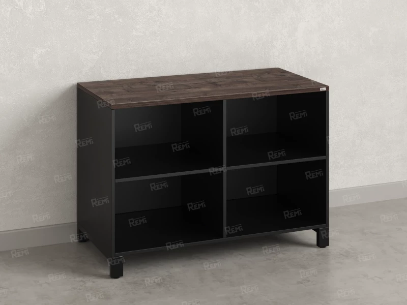 Стеллаж низкий, 4 ячейки 1200х600х850 RM145-12x6 Дуб Апрельский шоколад/Черный