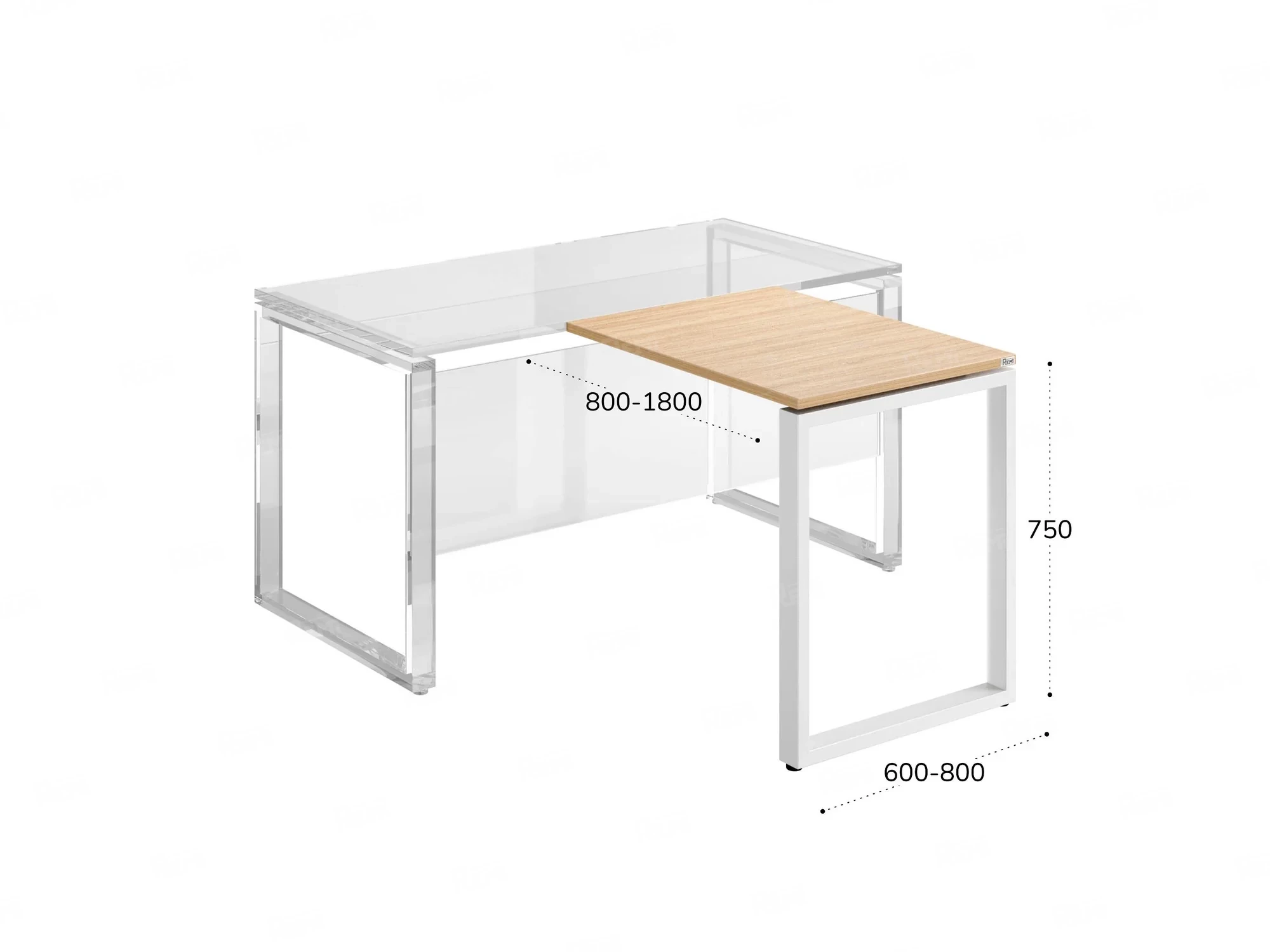 Брифинг прямой, с парящей столешнецей, на П-образном каркасе 900x700x750 RM070-9x7 Вяз Швейцарский светлый/Белый
